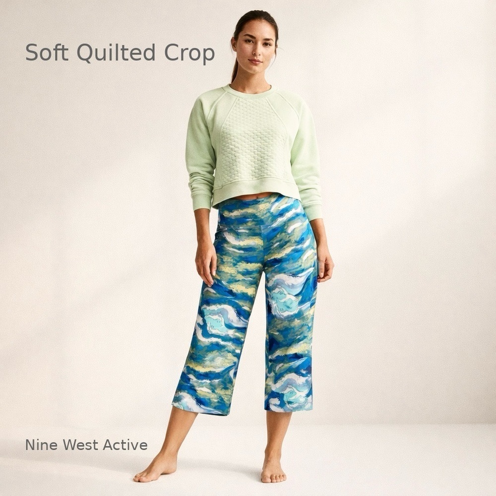 Nine West Active Size M Quilted Cropped Sweatshirt | Soft Green | NWT
